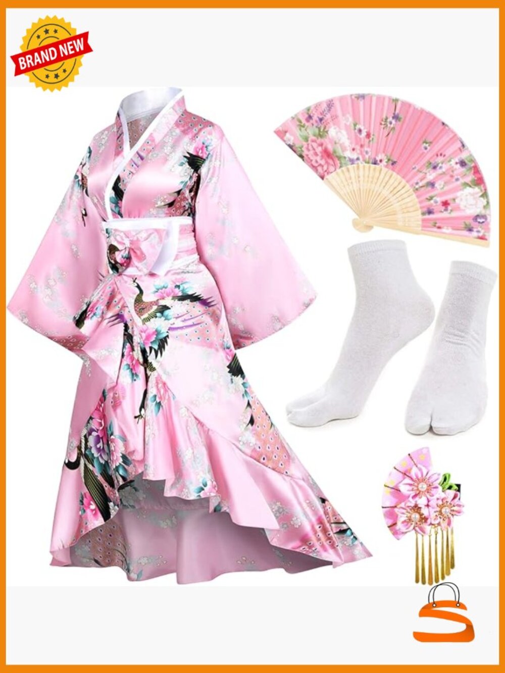 Kimono Robe Geisha Yukata Ruffle Dress Sleepwear Set